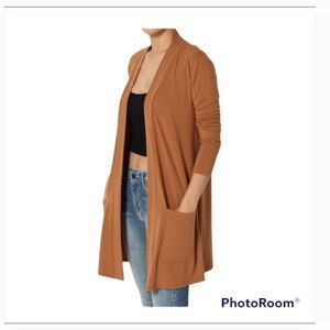 Magachoni 100% Cashmere Camel Tan Longline Soft Open Front Cardigan